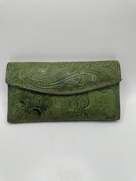 Source Unknown Handbags - Source Unknown Green Tooled Leather Wallet Clutch